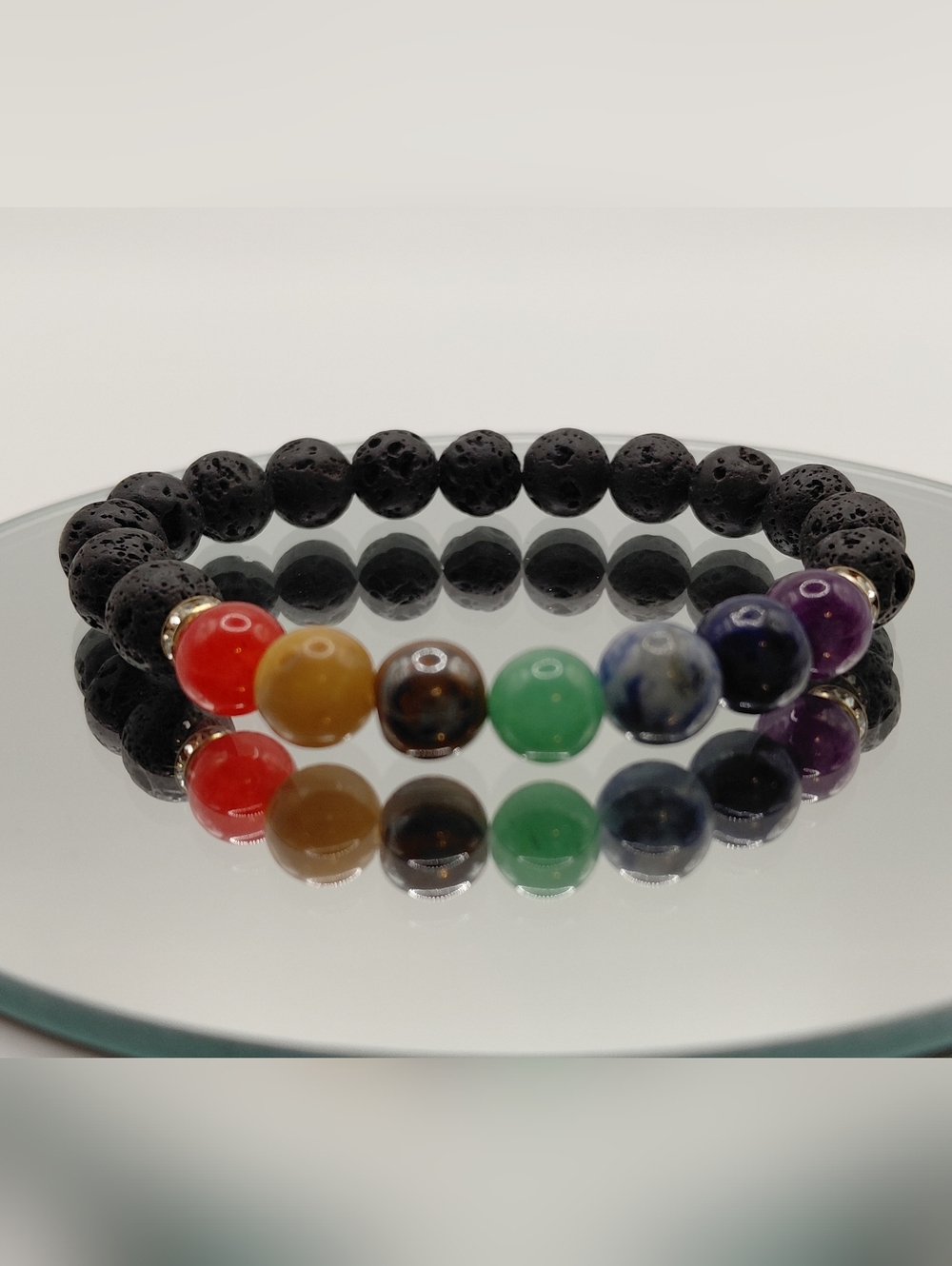 -Black Lava Stone  7  Chakra Bracelet- Healing-Balance-Meditation-Yoga Jewelry